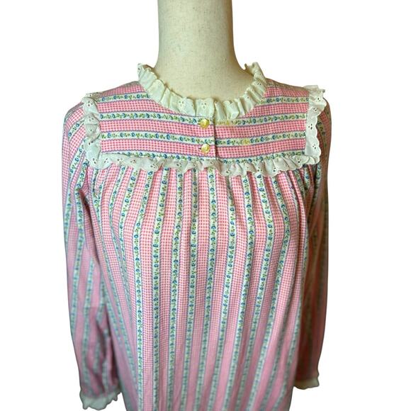 Vintage Accentuette Lanz Floral Flannel Lace Trim Nightgown Small Cottagecore - Picture 3 of 12